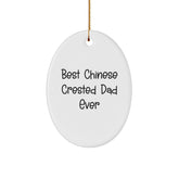 Chinese Crested Dog Lover Gifts from Dad - 'Best Chinese Crested Dad Ever' Oval Ornament for Christmas - Image 1